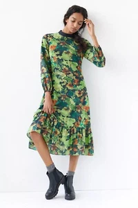 Anthropologie Samant Chauhn Raquela Long Sleeve Floral Midi Dress Size M NWT$228 - Picture 1 of 9