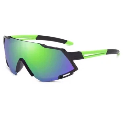 Sport Men Sunglasses Cycling Running Glasses Green Reflective Mirrored Lens Fish - Image 1 of 4