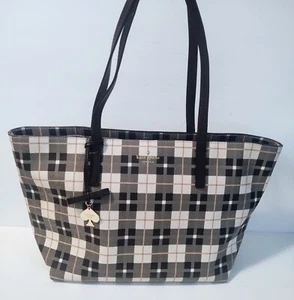 New Kate Spade Hawthorne Lane Plaid Ryan Large Tote Shale Black White Gingham - Picture 1 of 11