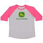 John Deere Womens Classic Logo Raglan Baseball Tee-Hot Pink-XL