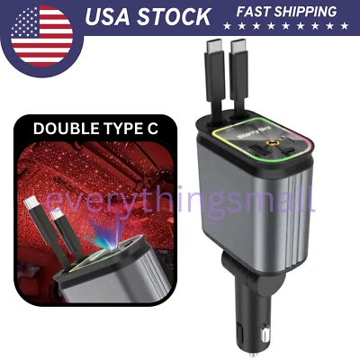 4 in 1 Retractable Fast Car Charger with Starlight 66W USB C for iPhone &Android - Image 1 of 4