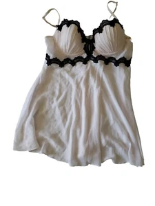 Linea Donatella Ivory Sheer Size Medium Babydoll Lingerie Black Lace Padded - Picture 1 of 15