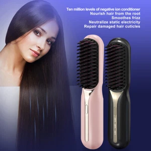 Cordless Hair Straightener Brush Mini Portable Hot Comb Straightening for Travel - Picture 1 of 21