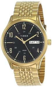 Timex Esfera Negra Analógica con Banda Dorada Resistencia al Agua -TW0TG6504 Envío Gratis - Imagen 1 de 4
