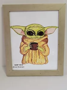 Baby Yoda Mandalorian Original Caricature by Nathan Biancardi - Framed - Picture 1 of 12