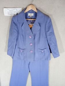 CC Petite Suit Jacket Trousers Linen Blend Size 12/14 Lined Smart/Casual Purple