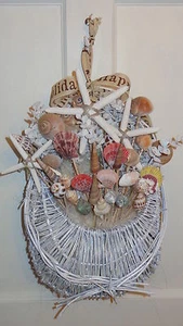 White Wicker Door/Wall Basket Decoration/Shells Wall Decor - Picture 1 of 4