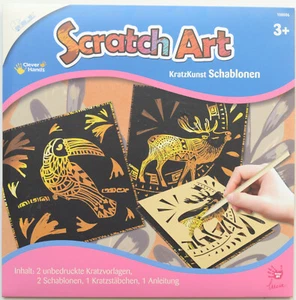 Scratch Art, Kratzbilder, 2 unbedruckte Kratzvorlagen, 2 Schablonen:Vogel+Hirsch - Bild 1 von 2