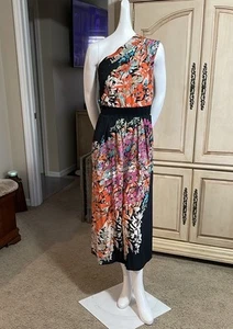 Tracy Reese Silk Floral Print Multi Color One Shoulder Wide Leg Jumpsuit 4 NWOT - Picture 1 of 13