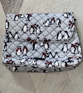Vera Bradley Gray Playful Penguins Quilted 5 Brush Travel Make Up Cosmetic Bag - Picture 1 of 6