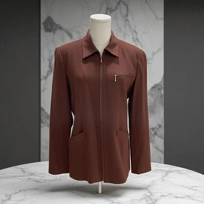 Laura Scott Brown Wool Jacket Womens Size 6 Zip Front Career Blazer Workwear - Image 1 of 4