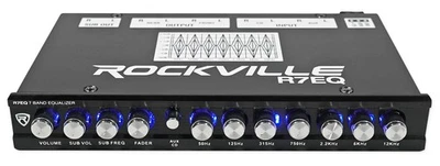 Ecualizador de audio para automóvil Rockville R7EQ 1/2 Din 7 bandas ecualizador con salida delantera, trasera + sub Foto 1 de 4