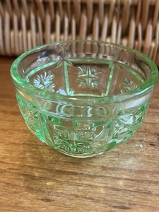 Vintage Green Vaseline Uranium Depression Glass Jewel Diamond Block Bowl Dish - Picture 1 of 8