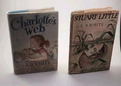 Vtg Pair CHARLOTTE’S WEB E.B. White Garth Williams 1952 HCDJ Stuart Little 4th Foto 1 de 4