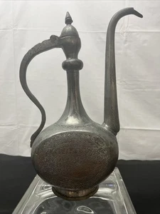 Vintage Antique Middle Eastern Etched Engraved Copper Tea Pot - Picture 1 of 6