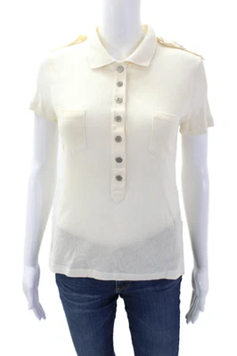 Женский хлопковый вязаный топ поло на пуговицах с коротким рукавом Zac Posen кремовый размер M - Изображение 1 из 4