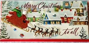 Frohe Weihnachten an alle Feiertage Grußkarte 3D 9" x 4" Santa Schlitten versiegelt Neu in Verpackung - Bild 1 von 3