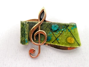 Matisse Renoir Copper Enamel Musical Note Pin Blue & Green Enamel MCM Brooch - Picture 1 of 7