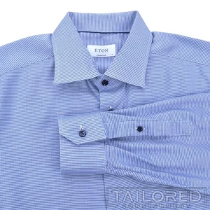ETON Camisa de vestir de lujo de ajuste contemporáneo Tic tejido en azul sólido 100% algodón - 17 - Imagen 1 de 7
