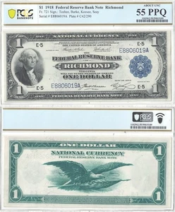 1918 $1 Federal Reserve Bank Note Fr-721 PCGS AU-55 PPQ - Picture 1 of 3