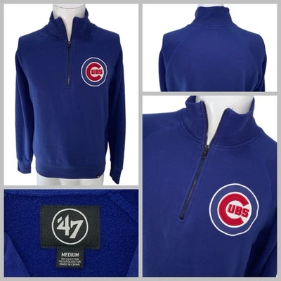 Chicago Cubs 47 Brand 1/4 Zip Pullover Men M Blue Fleece Long Sleeves YGI W5-141 - Image 1 of 4