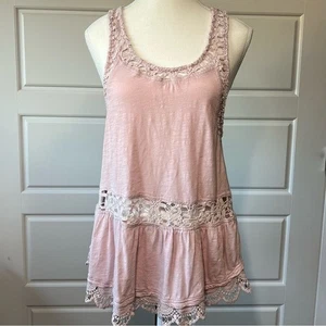 Camiseta sin mangas con ribete de ganchillo sin mangas informal de verano rosa boho chic talla L - Imagen 1 de 9