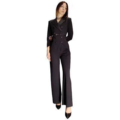 Tuta elegante donna IMPERIAL doppiopetto monocolour con pantaloni flare e cintur