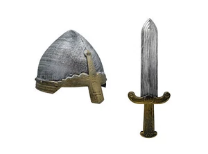 Medieval Viking Crusader Knight Helmet and Short Sword Dagger Costume Set Prop - Picture 1 of 6