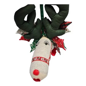 HAND MADE Reindeer Sock Monkey Wall Door CHRISTMAS DECORATION Sewn Antlers - Picture 1 of 12