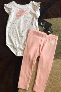 Nike Baby Girl Bodysuit & Legging Set ~ White, Pink & Purple Size 3M NWT - Picture 1 of 7