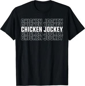 Funny Chicken Jockey Stacked Repeat Font Fun Gag Meme Humor T-Shirt - Picture 1 of 5