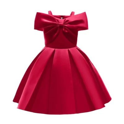 Kids Baby Flower Girls Satin Party Dress Bow Princess Pageant Birthday Christmas - Image 1 of 4