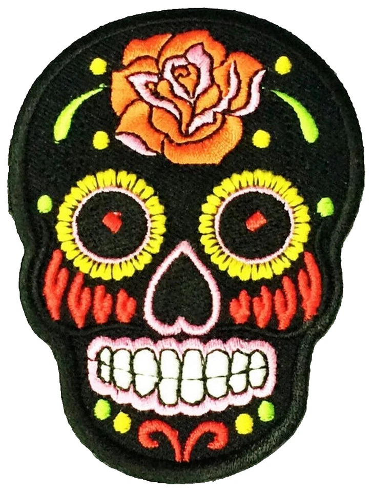 Sugar Skull Iron On Patch Large 8-Inch Day of the Dead Mexican Folk Art Applique - Image 1 of 1