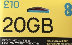 EE Easy NUMBER SIM CARD 20GB for £10 — 500 minutes unlimited texts - Zdjęcie 1 z 2