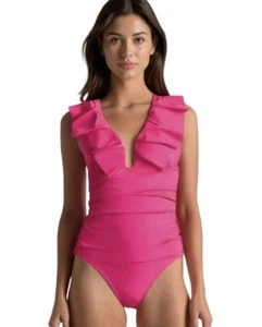 J. Crew Size 2 Ruched Ruffle One Piece Swimsuit Fuschia Pink Beach BP222 NEW - Picture 1 of 8