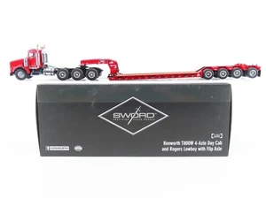 Kenworth T800W Rogers 4-Axle Flip Lowboy - Red - Sword 1:50 Scale #SW3102-RR New - Picture 1 of 11