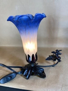 Novelty Table Accent Lamp with Metal Base and Cherub & Blue and White Shade - Picture 1 of 6