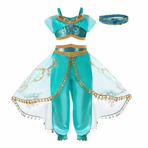 Kids Jasmine Costume Girls Princess Dress Party Fancy Outfit Halloween Cosplay - Picture 1 of 11