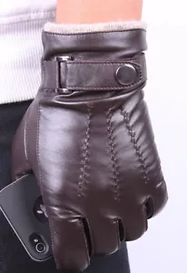 Para hombre Marrón Moda Genuino Piel de Cordero Guantes de Pulsera 3 Líneas Pantalla Táctil - Imagen 1 de 3