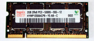 2 GB DDR2 RAM 200-pin SO-DIMM 2Rx8 PC2-5300S  'Hynix HYMP125S64CP8-Y5 AB-C'