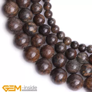 Natural Brown Bronzite Beads Stone Round Loose Beads Big Hole 2mm Jewelry Making - Foto 1 di 26