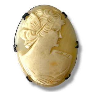 Very Old Antique Victorian Hand Carved Shell Cameo Silver Brooch 1.5" - Picture 1 of 6