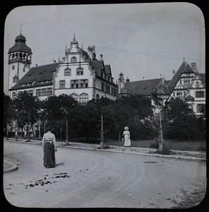 ANTIGUA Linterna Mágica Diapositiva ESCENA CALLEJERA FRIBURGO Nº2 C1909 FOTO ALEMANIA - Imagen 1 de 2