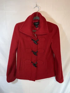 ANN TAYLOR Women’s Coat Jacket Pea Coat Red Toggle Pocket Lined NICE Size XS - Picture 1 of 7