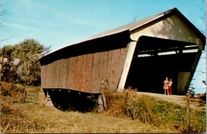 Postcard Fairfield County Ohio Hizey Covered Bridge Poplar Creek Vintage UNP - Picture 1 of 2