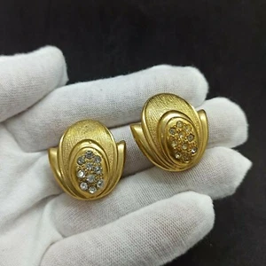 Authentic Vintage Signed Bijoux Earrings Gold Clip On Rhinestone Elegant Classic - Picture 1 of 12