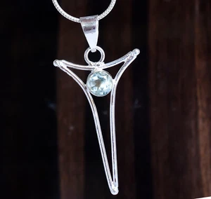 London Blue Topaz Gemstone Necklace 925 Sterling Silver Cross Pendant Jewelry - Picture 1 of 8