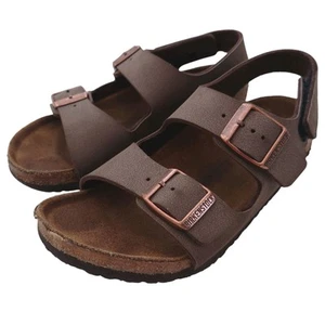 Birkenstock Milano Birkibuc Sandals EU 32 US 1 Brown Hook And Loop Heel Big Kids - Picture 1 of 12