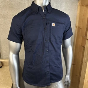 Carhartt Button Up Uniform Work Shirt Men’s M Medium Navy Mechanic  - Picture 1 of 5