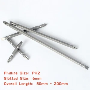 Kreuzschlitz (PH2) & Schlitz (6 mm) 50 mm-200 mm lang doppelseitiger magnetischer Antriebsbit - Bild 1 von 12